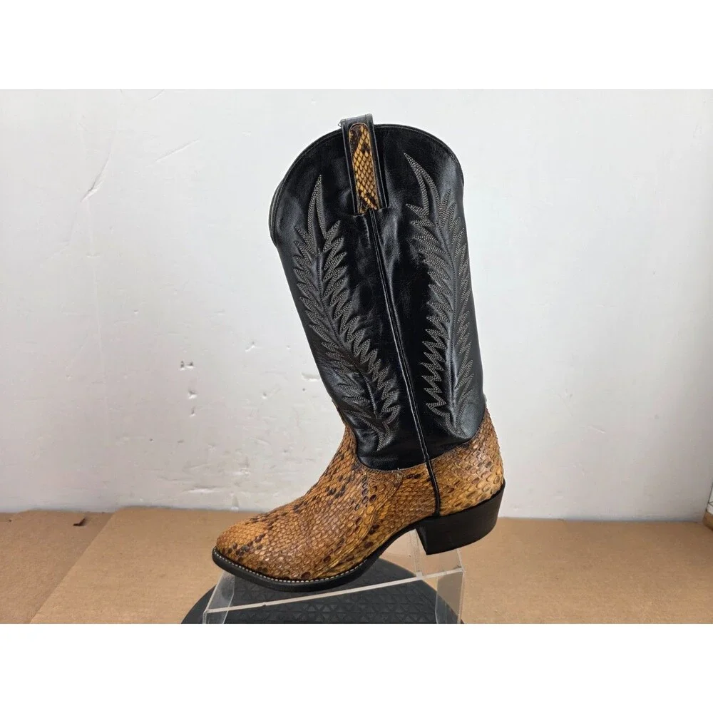 J Chisholm Men's Western Cowboy Boots Brown Python and Leather Size 8.5D USA